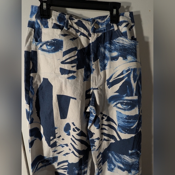 The Kript Pants - The Kript Vanity Denim Graphic Face Print Pants Size S